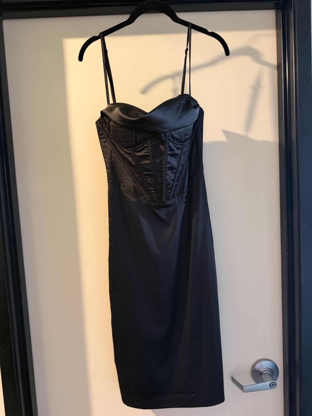 HEIRESS BH Black Corset-Detail Midi Dress with Spaghetti Straps